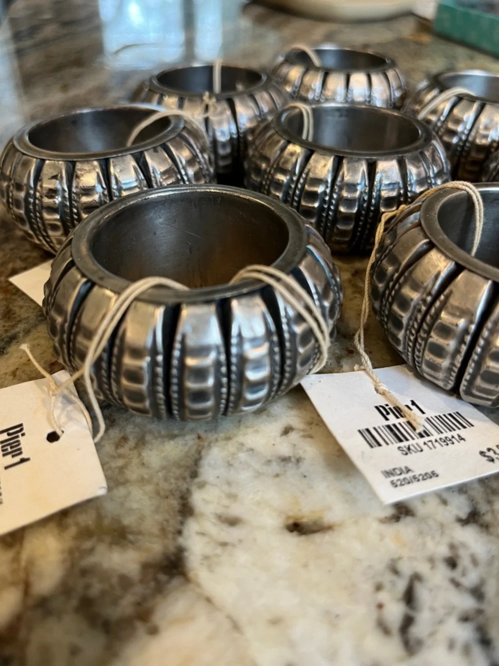 Set of 8 Pier One Decorative Silver-Tone Napkin Rings